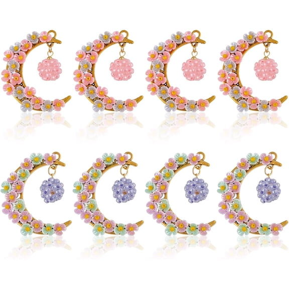 8 Pcs 2 Colors Moon Charms Glass Seed Beads Pendant Golden Moon Charms for Necklace Bracelet Jewelry Craft Making colorful