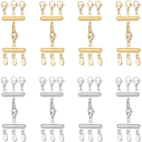 8 Pcs 2 Colors Necklace Layering Clasps 304 Stainless Steel Multi Strand Clasps with Lobster Claw Clasps Golden Stainless Steel Color Multiple Necklace Connectors for DIY Womens Jewelry