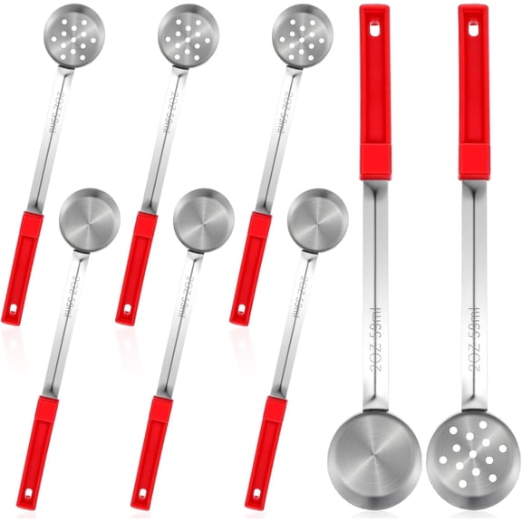8 Pcs 2 OZ Portion Control Serving Spoons, Solid and Slotted Stainless Steel Ladle Spoon, Food Measuring Utensils for Weight Watchers, Buffets, Parties