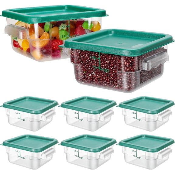 8 Pcs 2 Quart Clear Square Food Storage Containers with Green Lids