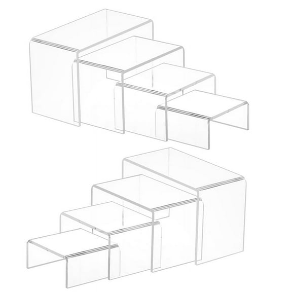 8 Pcs 2 Set Small Acrylic Risers, Thick Clear Acrylic Display Stand, Rectangular Desktop Showcase Collectibles