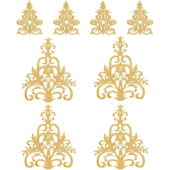 8 Pcs 2 Styles Gold Floral Embroidered Applique Patch Iron on Patches Sew on Patches Ethnic Style Applique for Sewing Wedding Bride Dress Shoes Clothing Decoration Repair diy Gold