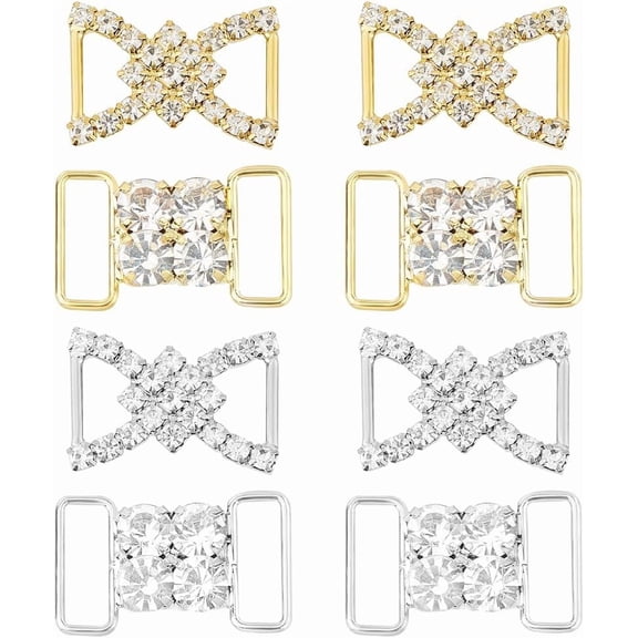 8 Pcs 2 Styles Rhinestone Ribbon Slider 2 Colors Metal Buckle Sliders D Shape Shoe Laces Charms Buckles for DIY Webbing Craft Sneakers Casual Shoe DIY