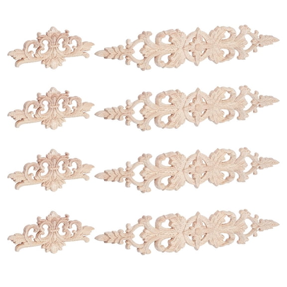 8 Pcs 2 Styles Wood Appliques Onlays Wood Carved Onlays Appliques for Furniture Unpainted Frame Decal for Wall Cabinet Door Bed Dresser