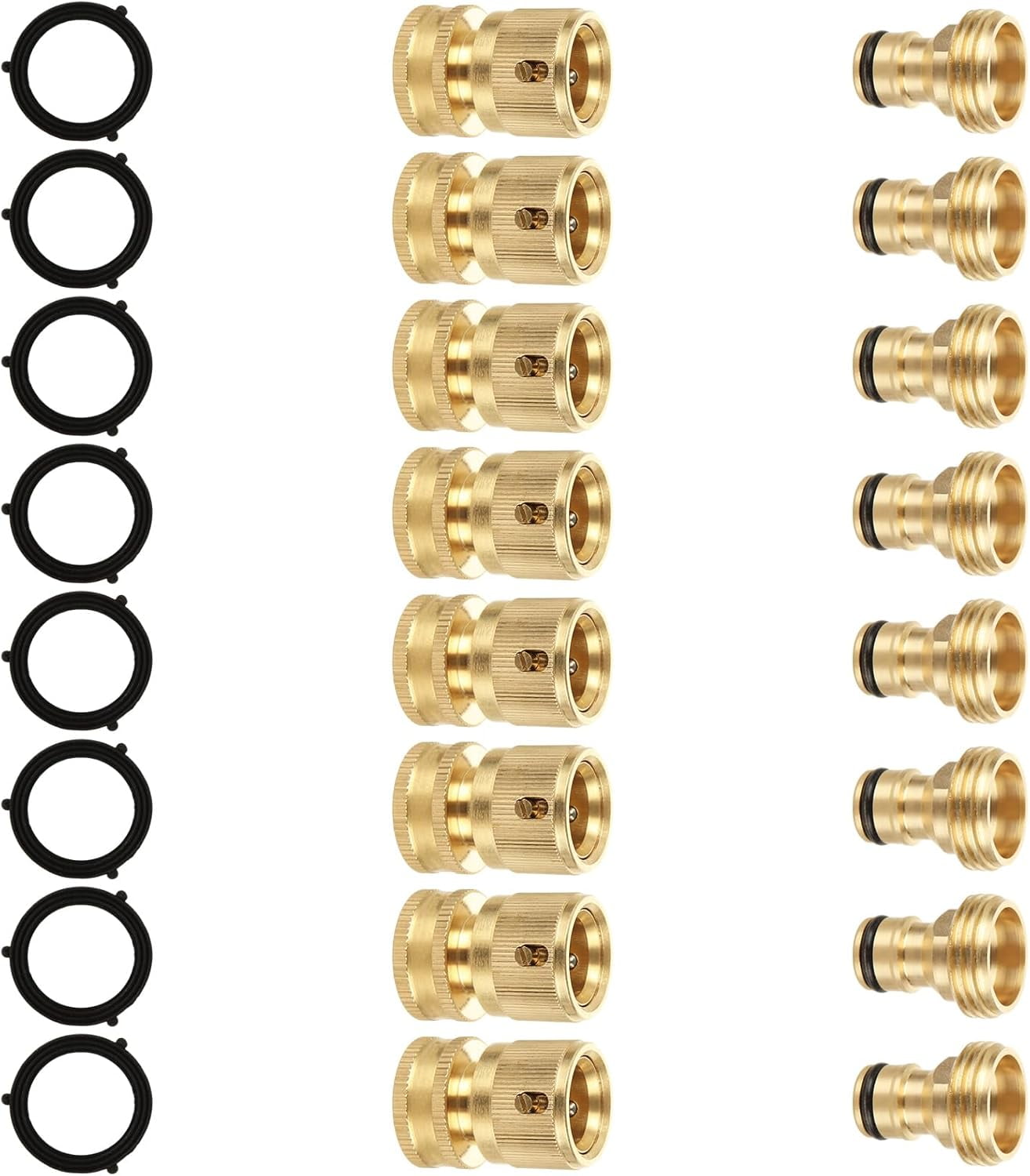 8 Pcs 3/4 Inch Garden Hose Quick Connector Fittings, Solid Brass Water Hose Connectors, No-Leak Female and Male Quick Connect Set