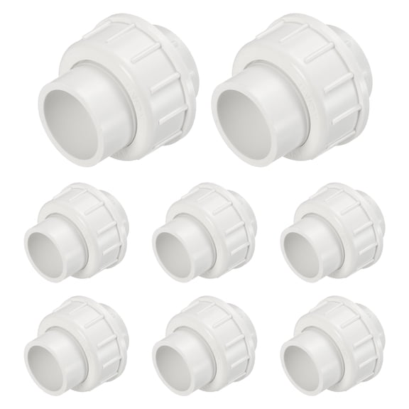 8 Pcs 3/4" PVC Union Pipe Fitting, Schedule 40 Furniture Grade Slip Union Coupling Fitting with EPDM O-Ring for Plumbing Systems Irrigation Projects, Socket x Socket White