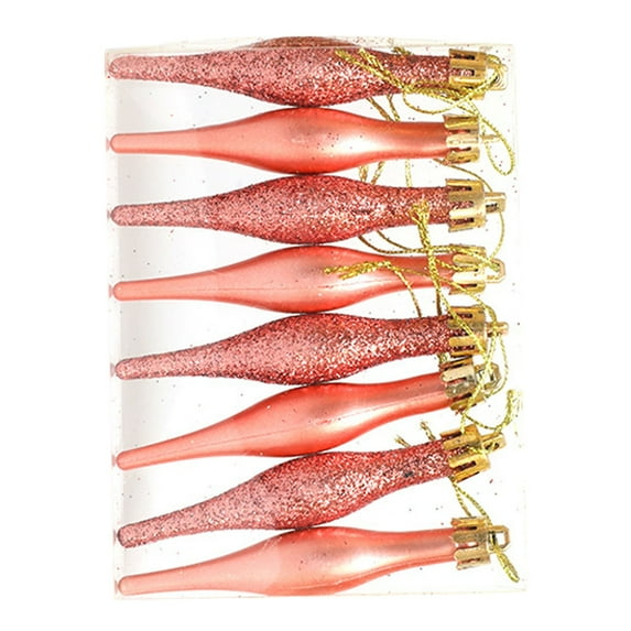 8 Pcs 3.5in Red Finial Christmas Ornaments, Vintage Shatterproof Glitter Matte Droplet Hanging Decorations for Tree, Pink, Hanging Ornaments