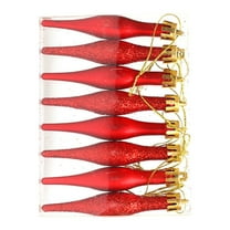 8 Pcs 3.5in Red Finial Christmas Ornaments, Vintage Shatterproof Glitter Matte Droplet Hanging Decorations for Tree, Red, Hanging Ornaments
