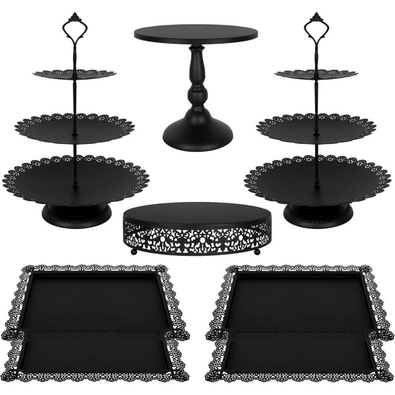 8 Pcs 3-Tier Black Metal Cake Stand Dessert Table Display Set, Cupcake ...