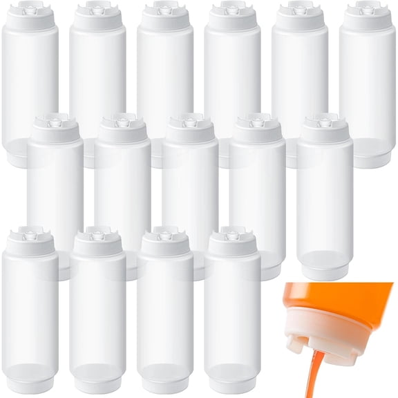 8 Pcs 32 oz Condiment Squeeze Bottles Restaurant Plastic Sauces Squeeze Ketchup Dispenser Inverted Refillable Large Clear Dressing Bottles for Restaurant Kitchen Catering