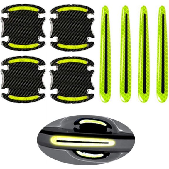 8 Pcs 3D Car Door Handle Paint Scratch Protector Sticker Safety Reflective Strips Stickers Scratch Cover Guard Protective Universal (Light Yellow)