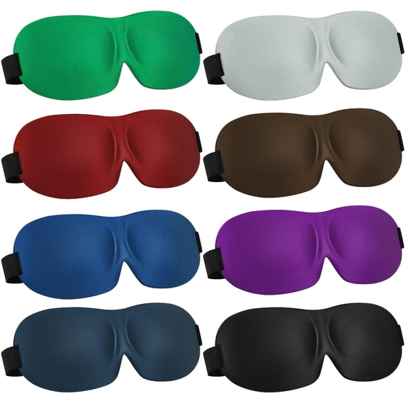 8 Pcs 3D Contoured Sleep Mask,Soft Polyester Comfortable Breathable Blindfold Light Blocking Eye Mask with Adjustable Strap,Suitable for Home Office Travel Sleep Camping Meditation