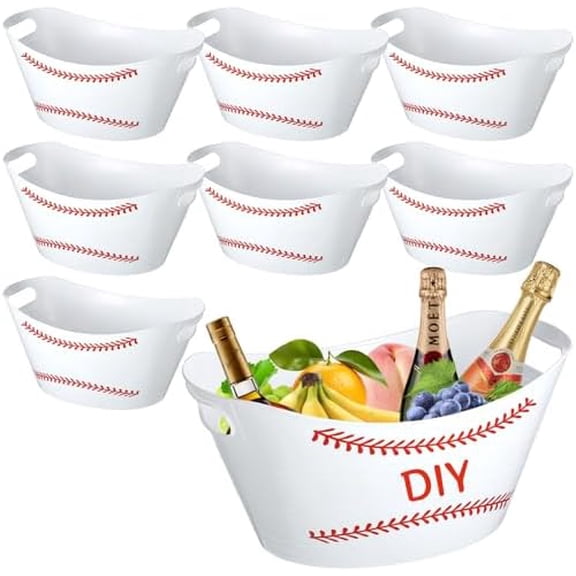 8 Pcs 4. 5l Baseball Plastic Ice Bucket Baseball Oval Storage Basket Tub with Handles for Baseball Summer Sport Party Decoration Supplies$$Home Decor, Kitchen, & Other