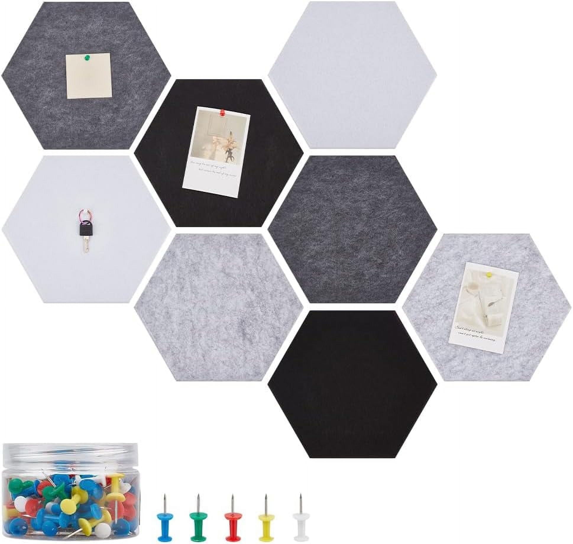 8 Pcs 4 Colors Hexagon Felt Pin Board Notice Boards with 80 Thumbtacks 10.2x11.7inch Self Adhesive Felt Pin Board DIY Bulletin Board Sound Absorbing Felt Board for Office diy