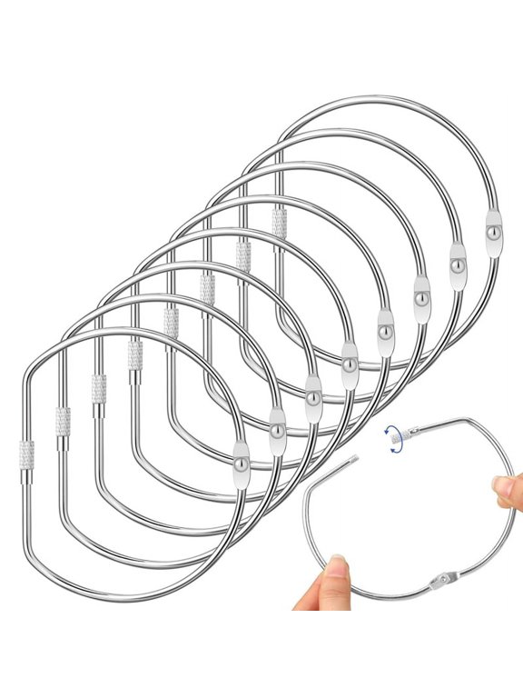 8 Pcs 4 Inch Loose Leaf Binder Book Rings D-Shaped Binder Rings Large Nickel Plated Steel Book Keychain for Home Office
