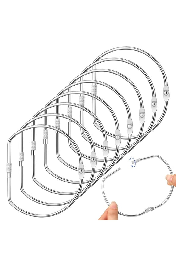 8 Pcs 4 Inch Loose Leaf Binder Book Rings D-Shaped Binder Rings Large Nickel Plated Steel Book Keychain for Home Office