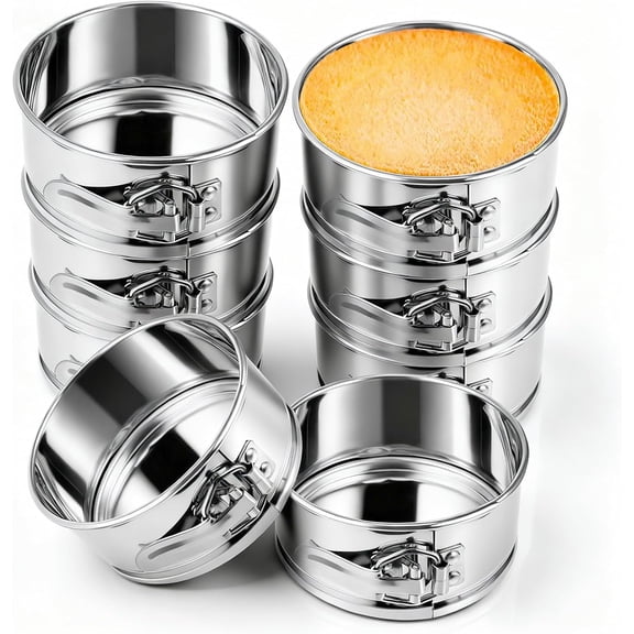 8 Pcs 4 Inch Springform Pan for Baking Mini Cheesecake Pans with Removable Bottom Nonstick Leakproof Round Cake Mold Spring Form Molds for Mini Cheesecake Pizza and Quiches (Stainless Steel)