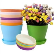 8 Pcs 4" Plastic Plant Flower Seedlings Nursery Pot/Pots Planter Colorful Flower Plant Container Seed Starting Pots with Pallet,8 Colors