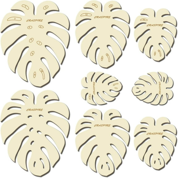 8 Pcs 4 Sizes Large Macrame Leaf Template Summer Monstera Leaves Natural Wood Cutting Molds Rustic Tassel Wooden Templates Hanging Tool