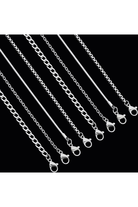 8 Pcs 4 Styles 21.6 Inch Stainless Steel Chain Necklace Cable Chain Necklace with Lobster Claw Clasps Box Chains Curb Link Chain Necklace