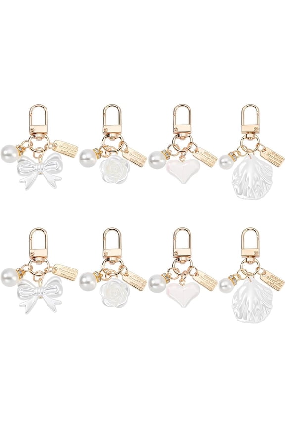 8 Pcs 4 Styles Keychains with Pearl Heart Handbag Purse Charms Purse Backpack Pendant for Bag Keychain Pendant Gold