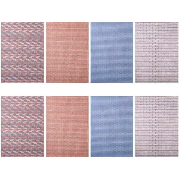 8 Pcs 4 Styles Miniature Dollhouse Wallpapers 29.7x21cm/11.69x8.27 Inch Self-Adhesive Dollhouse Wall Cladding Dollhouse Wall Stickers Dollhouse Decorative Flooring for DIY Crafting