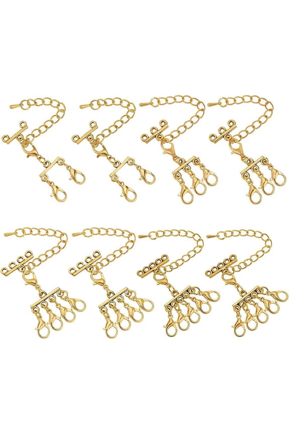 8 Pcs 4 Styles Multi Strand Clasps with Lobster Clasps 2/3/4/5 Loops Alloy Necklace Bracelet Layering Clasps Gold Layered Clasps Connector for Bracelet Necklace Jewelry 91~100mm