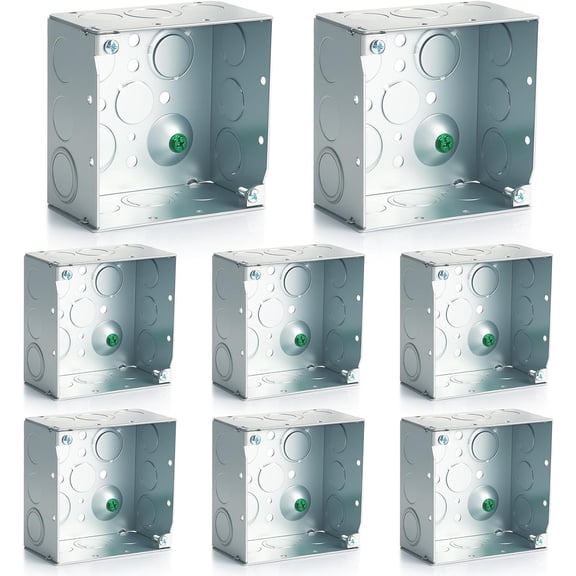 8 Pcs 4 x 4 Inch Metal Electrical Junction Box, 2-1/8 Inch Deep Square Electrical Box Silver Galvanized Steel Drawn Construction(Classic)