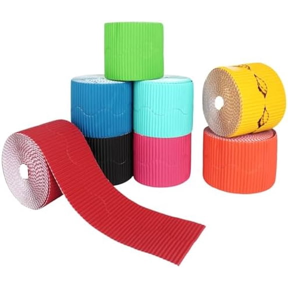 8 Pcs 400ft Bulletin Board Borders Bulk Poster Cork Bulletin Board Trim Classroom Scalloped Borders Decor for 100 Day of School Students Teacher Supplies, 8 Colors$$Office