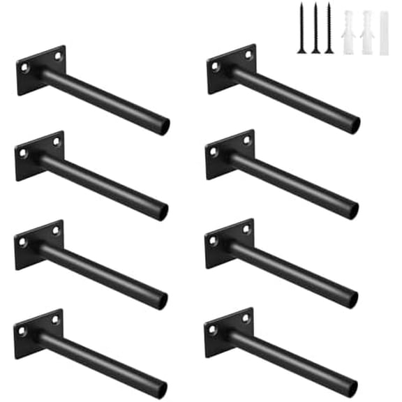 8 Pcs 5" Black Steel Floating Shelf Bracket Blind Shelf Supports - Hidden Brackets for Floating Wood Shelves - Concealed Blind Shelf Support – Screws and Wall Plugs Included