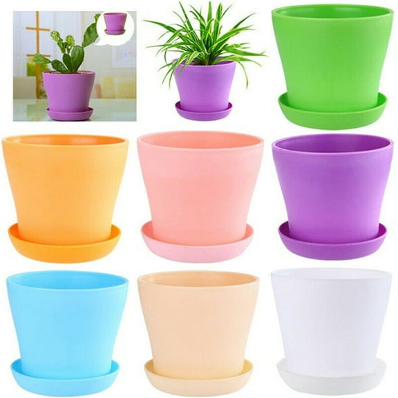 8 Pcs 5.5" Plastic Plant Flower Pot, Casewin Indoor Flower Seedlings Nursery Pot with Pallet Colorful Planting Gardening Container Seed Starting Pots with Drainage Hole and Tray, 8 Colors