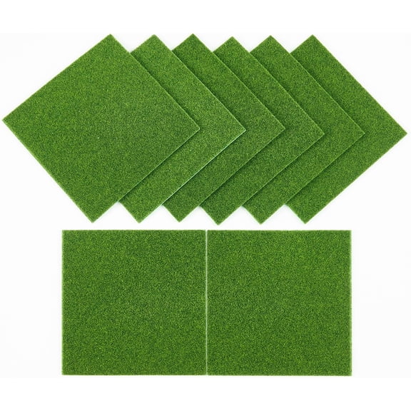 8 Pcs 6 X 6 Inch Fake Grass Decor for Crafts, Premium Realistic Artificial Grass for Miniature Ornament Projects, Model Turf Grass for DIY Fairy Garden Accessories, Dollhouse, Diorama & Decor Kit