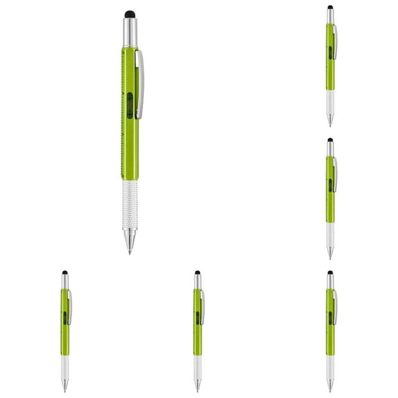 8 Pcs 6-in-1 Multi-Functional Pen, Multitool Pen Tool Cool Gadget for Men, Portable Plastic Tool Pen, Practical Ideal Gift for Men's Birthday Engineer Woodworkers Teachers and DIY Lovers (Green)