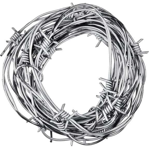 8 Pcs 65.6 Foot Fake Rusted Barbed Wire Decoration Halloween Plastic Faux Barb Wire Prop Western Decor for Cowboy Christmas Party (Sliver)