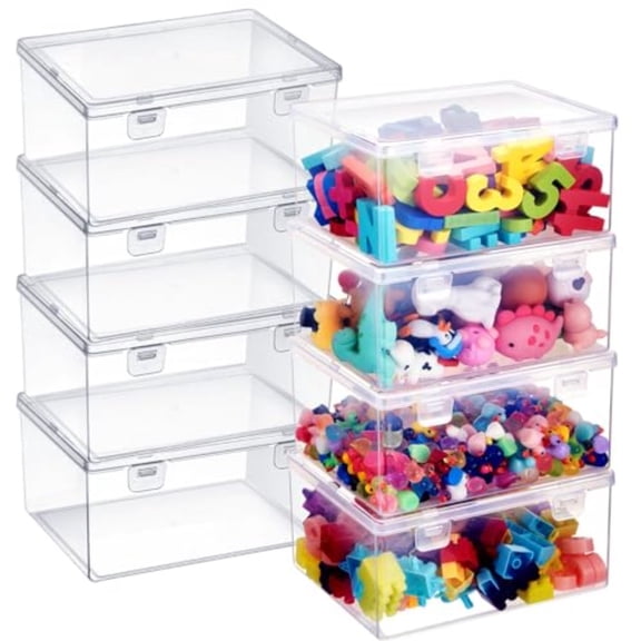 8 Pcs 7.09 x 5.2 x 3.43 Inch Plastic Playroom and Gaming Storage Organizer Box Containers Stackable Clear Storage Bins with Lids for Shelves or Cubbies Holds Small Building Blocks