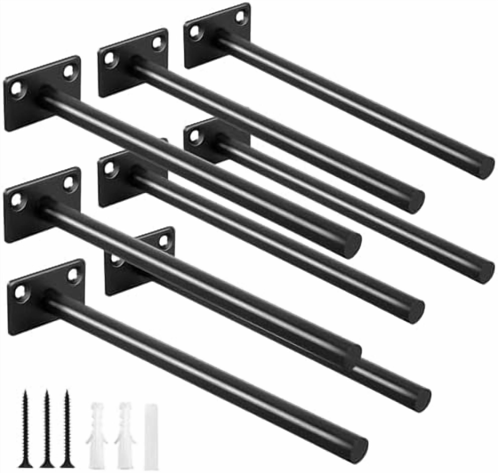 8 Pcs 8" Black Solid Steel Floating Shelf Bracket Blind Shelf Supports - Hidden Brackets for Floating Wood Shelves - Concealed Blind Shelf Support – Screws and Wall Plugs Included