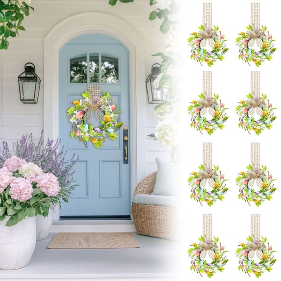 8 Pcs 8" Mini Easter Wreaths for Kitchen Cabinet, Small Spring Artificial Easter Egg Wreath with Ribbon Bow for Window Front Door Table Centerpiece Farmhouse Decor