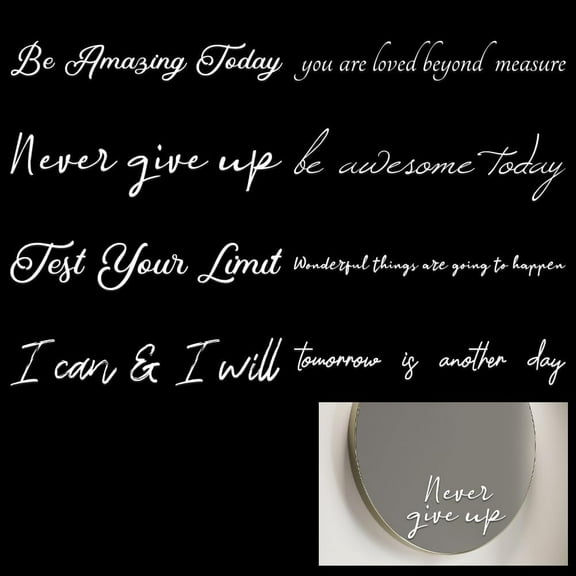 8 Pcs 8 Styles Inspirational Quote Mirror Decal Motivational Words Affirmation Decal Stickers Waterproof Reflective Mirror Stickers for DIY