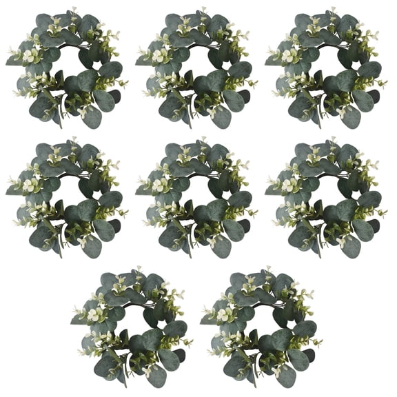 8 Pcs 9.8 in / 25 cm Eucalyptus Candle Rings, Artificial Greenery Wreath, Rustic Farmhouse Decor for Candle Holders, Table Centerpiece, Home Decor, Wedding and Party