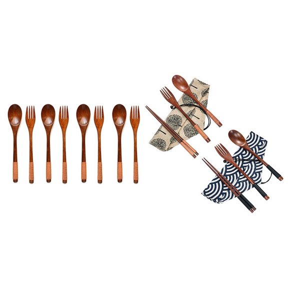8 Pcs 9 Inchjapanese Spoon Fork Set & 2 Set Wooden Flatware Tableware Cutlery Set, Wooden Fork Spoon Chopsticks