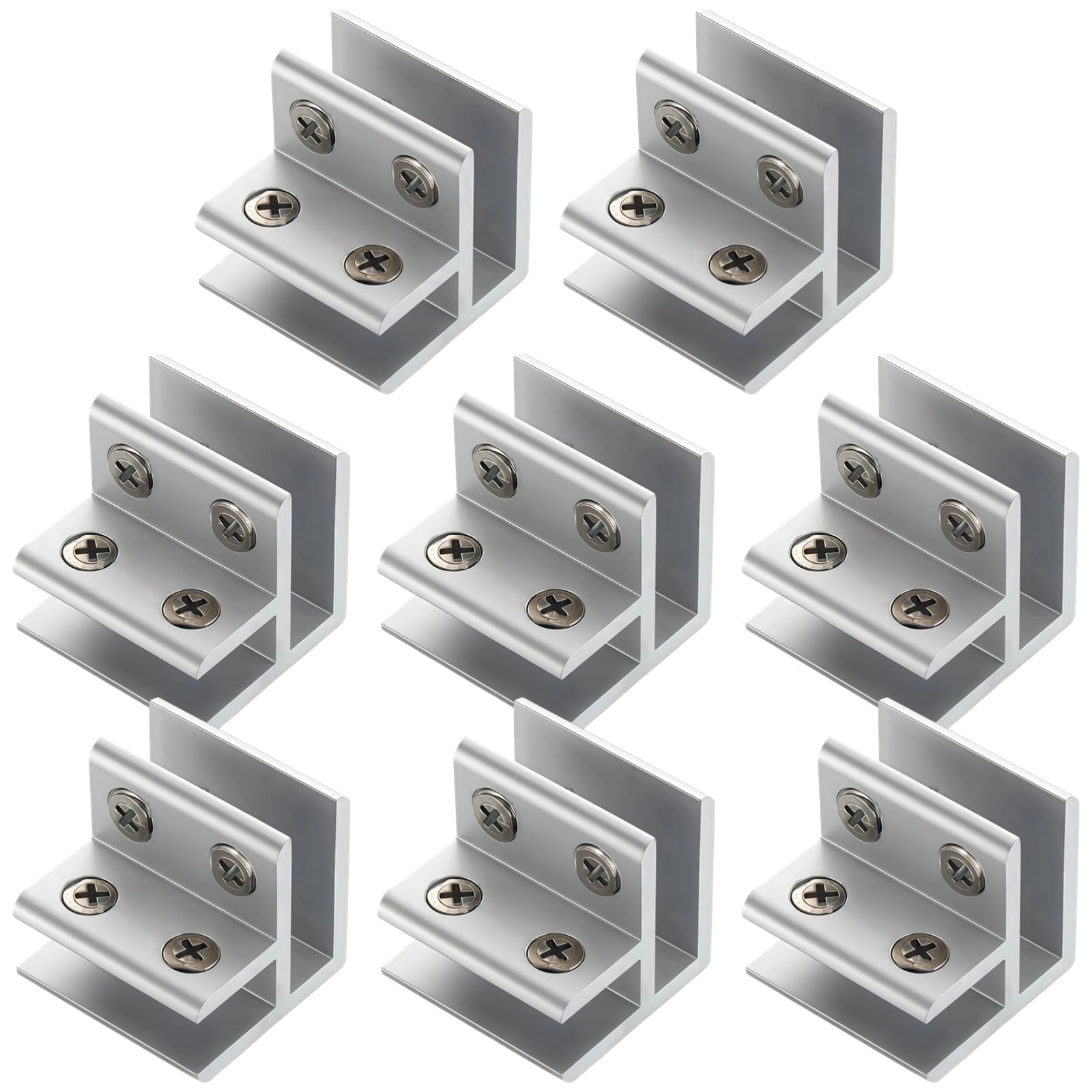 8 Pcs 90 Degree Glass Clamps, Heavy Duty Aluminum Alloy Glass Clips, Adjustable Glass Shelf Bracket for 0.31-0.47 In Thick Glass, Showcase Display Fence Railing Project Hardware