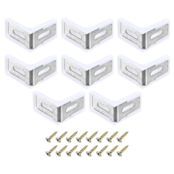 8 Pcs 90 Degree Plastic Corner Braces, 28x17.5x28mm Shelf Right Angle Brackets with Screws, White