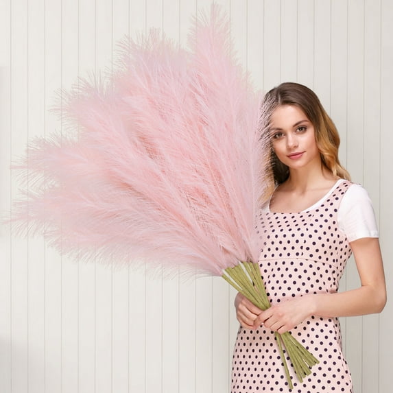 8 Pcs 97cm Faux Pampas Grass Decor Tall Fake Pompas Grass Large Floral Fluffy Branches Floor Vase Filler for Home Decor Pink