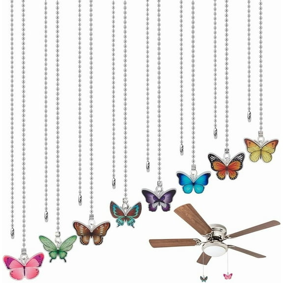 8 Pcs Acrylic Butterfly Fan Pull Chains 15.16-15.35inch Ceiling Fan Pull Chain Pendant Pull Chains with Iron Ball Chain