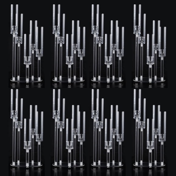8 Pcs Acrylic Candelabra Centerpieces for Wedding,Clear 5 Arms Candlesticks Holder with Acrylic Shade for Dinner Party Valentine's dayCenterpieces for Table Decoration Fit 0.8 LED Candle