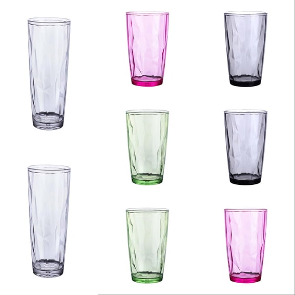 8 Pcs Acrylic Drinking Glasses 17oz 5.63 x 3.39 Inch, Plastic Reusable Tumblers Drinkware Unbreakable Water Glasses Cups Stackable for Home Outdoors Restaurant, All Color