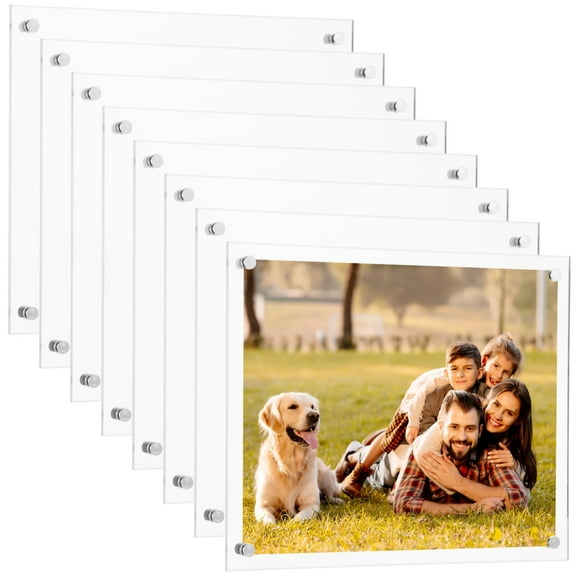 8 Pcs Acrylic Floating Picture Frames, Wall-mounted Photo Frames, Transparent Frameless Display Frames for 8x10" Photos, Includes Mounting Hardware, Ideal for Home Office Decor
