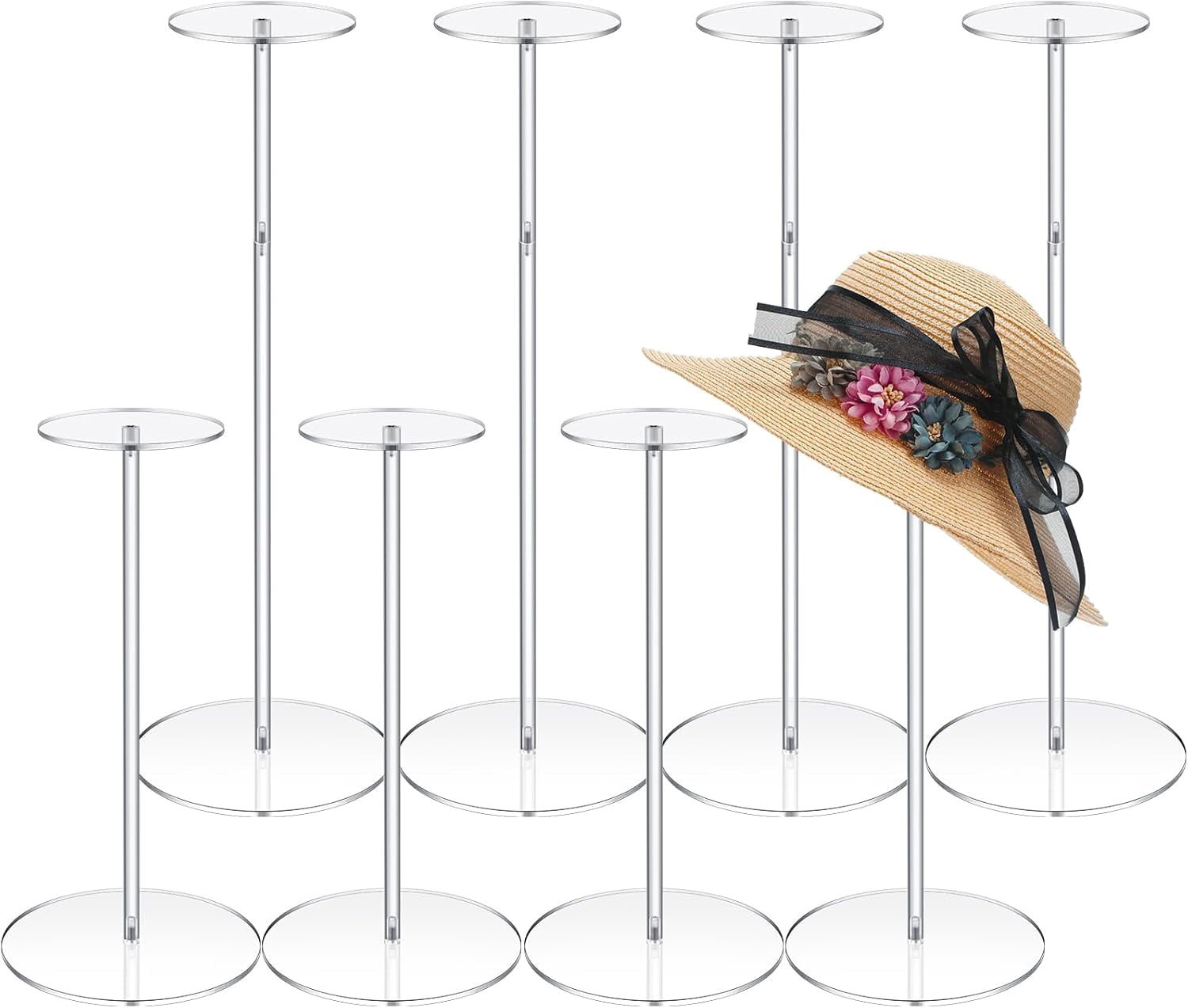 2PCS Acrylic Hat Pedestal Stand Wig Display Holder Storage Rack Caps Organizer
