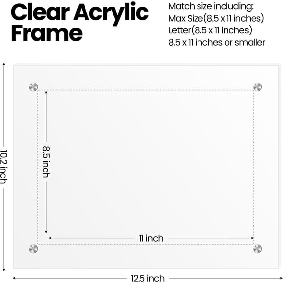 8 Pcs Acrylic Photo Frame 8.5 x 11'' Clear Floating Picture Frame Certificate Document Poster Award Diploma Display Tabletop or Hanging Wall Mount for Back to School Teacher Student Gift(Silver)