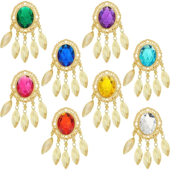 8 Pcs Acrylic Rhinestone Metal Patches 8 Colors Acrylic Diamond Metal Patches Three-Dimensional Oval with Golden Leaf Charms for Performance Clothing Accessories Headwear Decorations Mixed Color